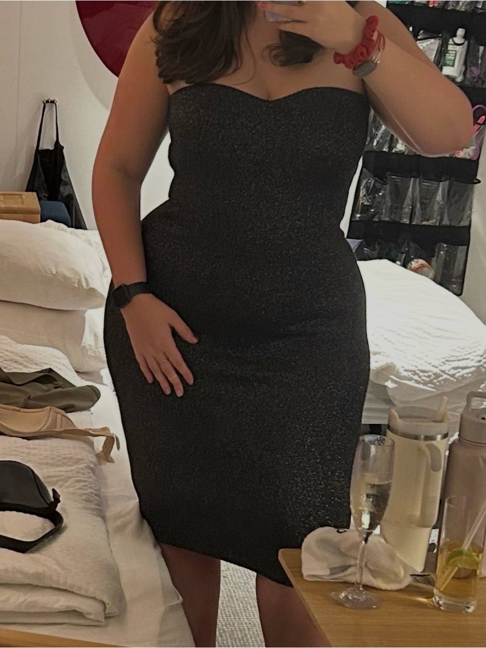 Abercrombie & Fitch Strapless Sparkle Bodycon Dress in Black